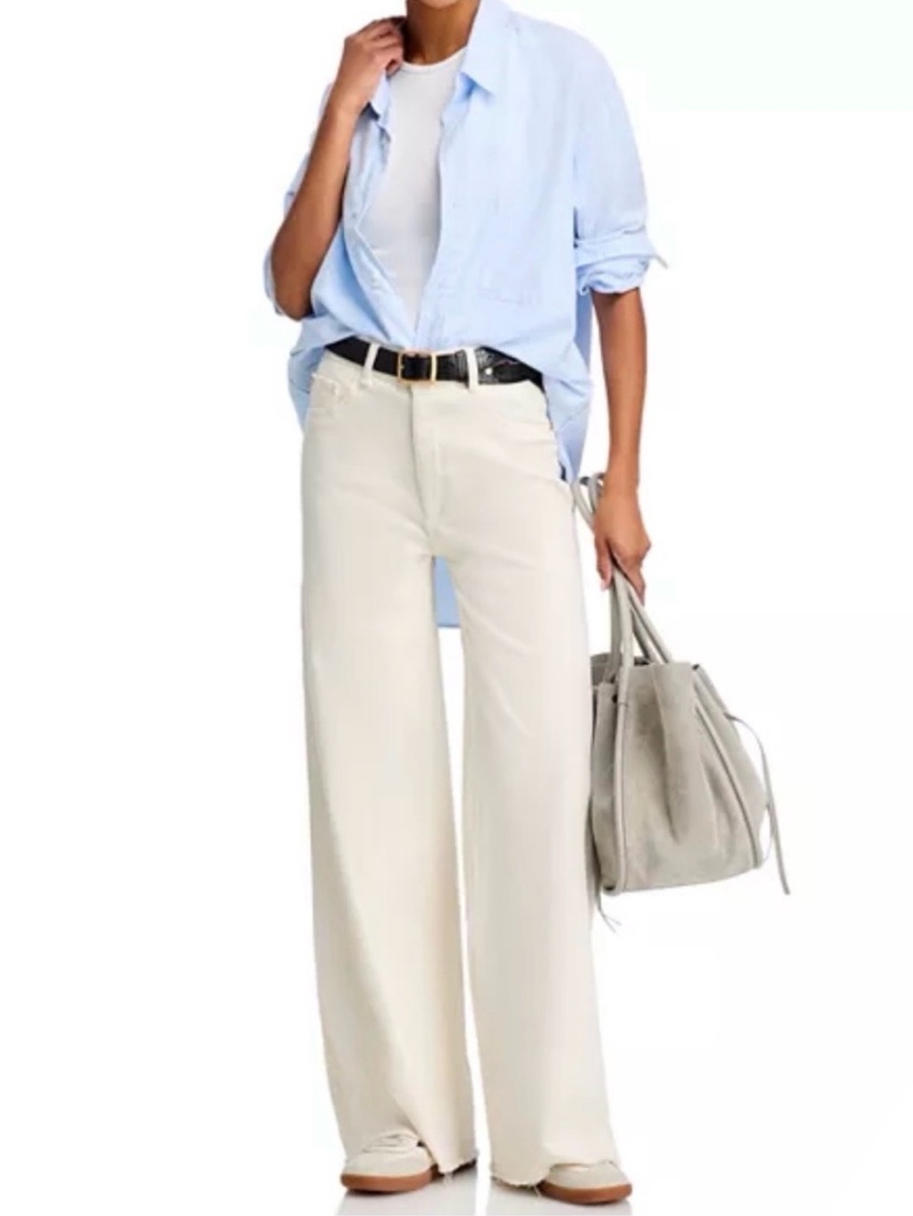 DL1961 Hepburn Wide Leg High-Rise Vintage 31” Eggshell Jeans with Raw Hems - 27